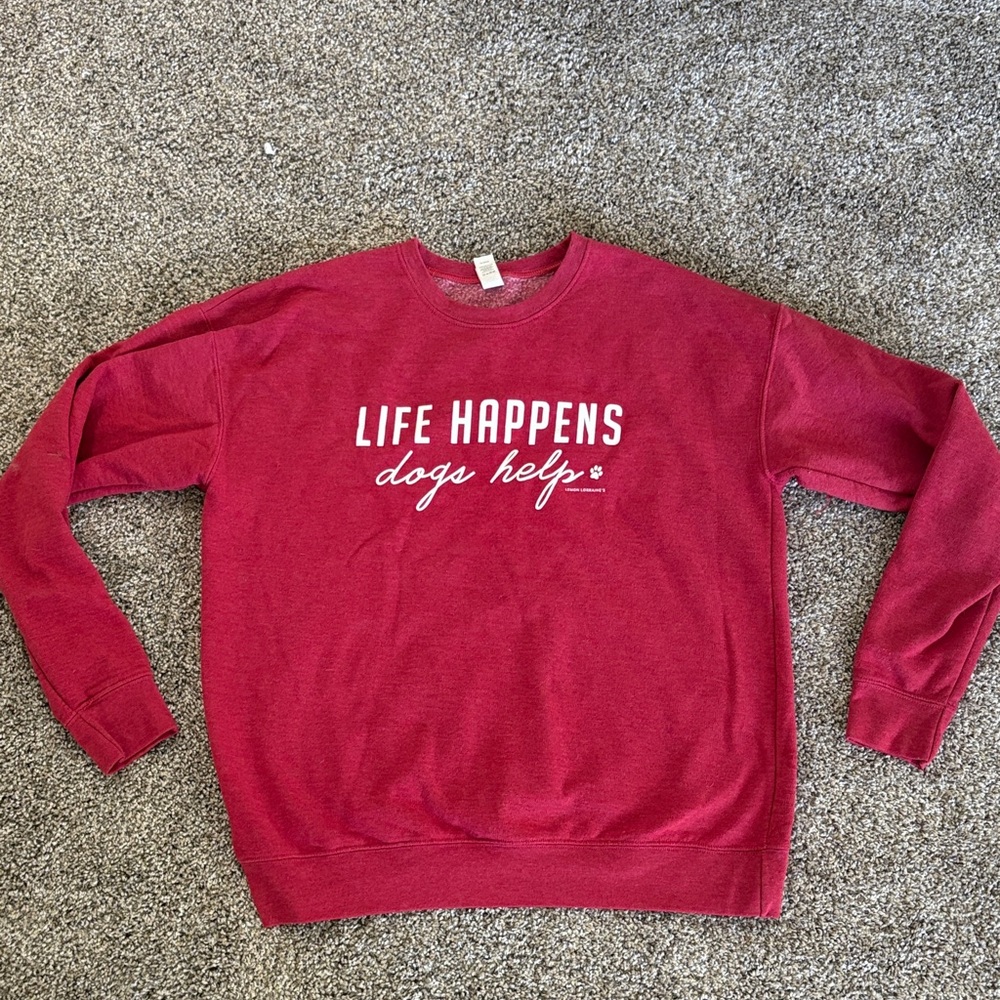 Chic Red “Life Happens, Dogs Help” Crew Neck Sweater